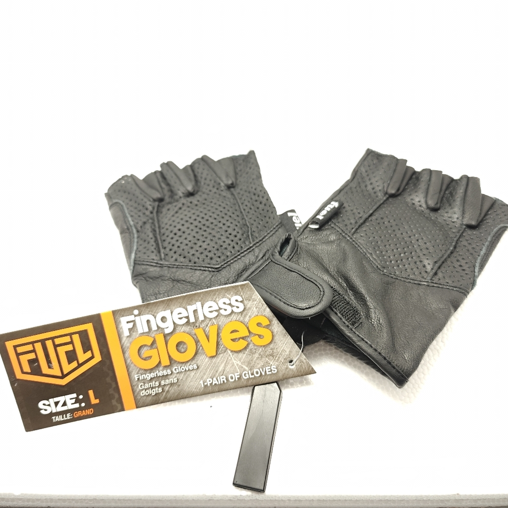 Adult Black Fingerless Leather Motorcycle Gloves Black - Large